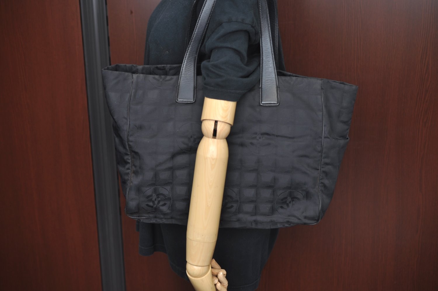 Authentic CHANEL New Travel Line Vintage Tote Bag Nylon Leather Black Junk 1911J