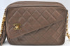 Authentic CHANEL Lamb Skin Turnlock Matelasse Chain Shoulder Bag Brown CC 1912J