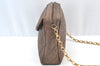 Authentic CHANEL Lamb Skin Turnlock Matelasse Chain Shoulder Bag Brown CC 1912J