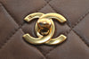 Authentic CHANEL Lamb Skin Turnlock Matelasse Chain Shoulder Bag Brown CC 1912J