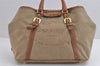 Authentic PRADA Vintage Ribbon Canvas Leather 2Way Shoulder Tote Bag Beige 1916J