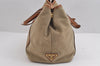 Authentic PRADA Vintage Ribbon Canvas Leather 2Way Shoulder Tote Bag Beige 1916J