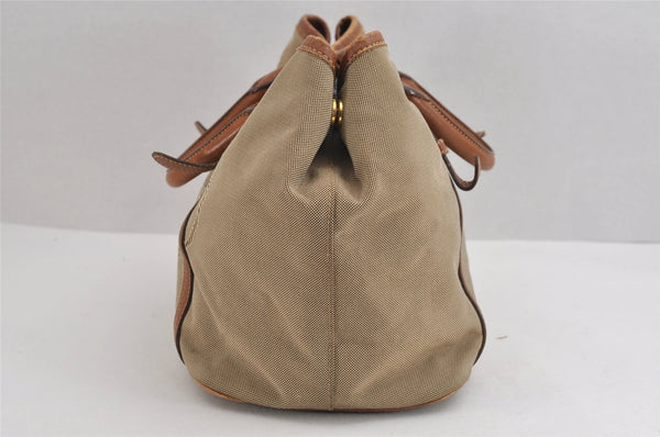 Authentic PRADA Vintage Ribbon Canvas Leather 2Way Shoulder Tote Bag Beige 1916J