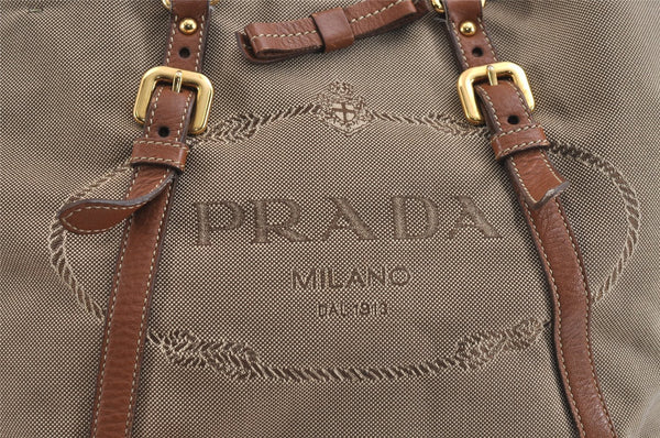 Authentic PRADA Vintage Ribbon Canvas Leather 2Way Shoulder Tote Bag Beige 1916J