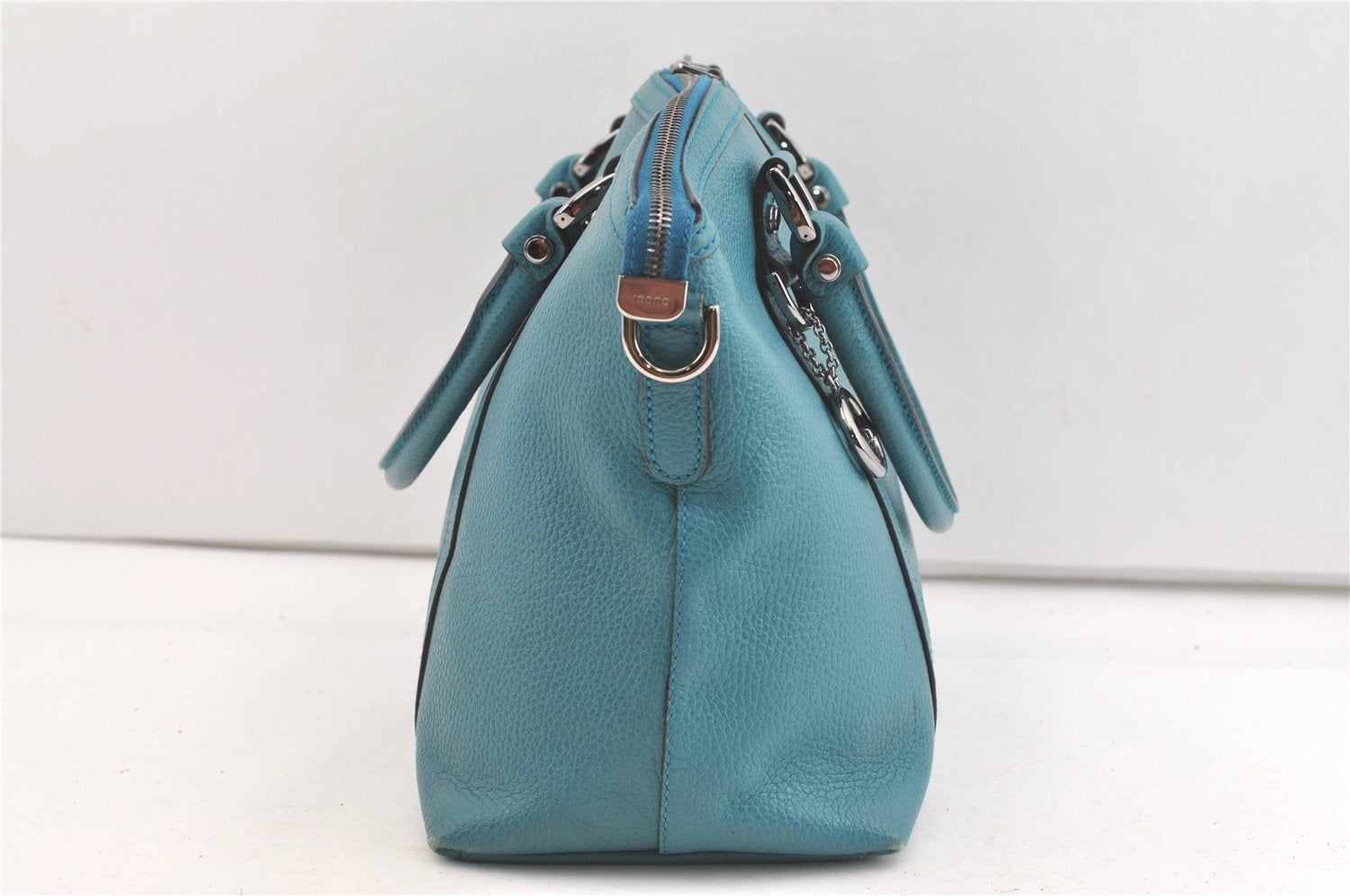 Authentic GUCCI Interlocking G 2Way Hand Shoulder Bag Leather 341503 Blue 1918J