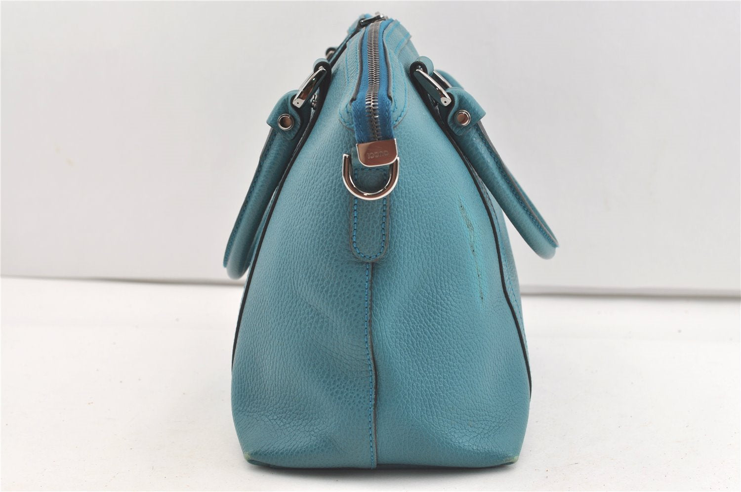 Authentic GUCCI Interlocking G 2Way Hand Shoulder Bag Leather 341503 Blue 1918J