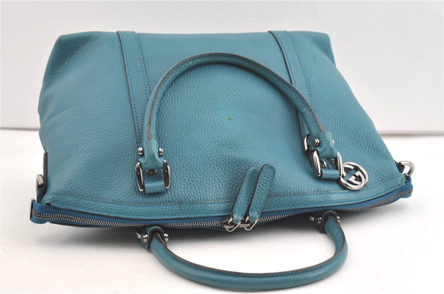 Authentic GUCCI Interlocking G 2Way Hand Shoulder Bag Leather 341503 Blue 1918J