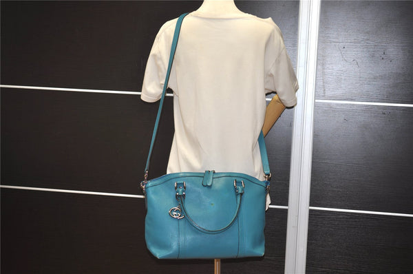 Authentic GUCCI Interlocking G 2Way Hand Shoulder Bag Leather 341503 Blue 1918J