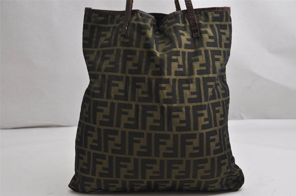 Authentic FENDI Vintage Zucca Shoulder Tote Bag Nylon Leather Brown 1924K