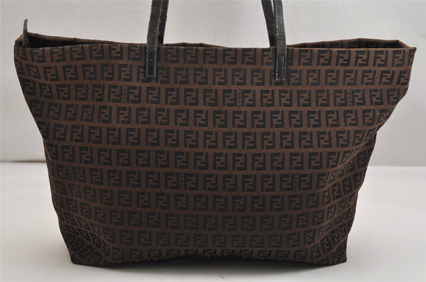 Authentic FENDI Vintage Zucchino Shoulder Tote Bag Canvas Leather Brown 1925K