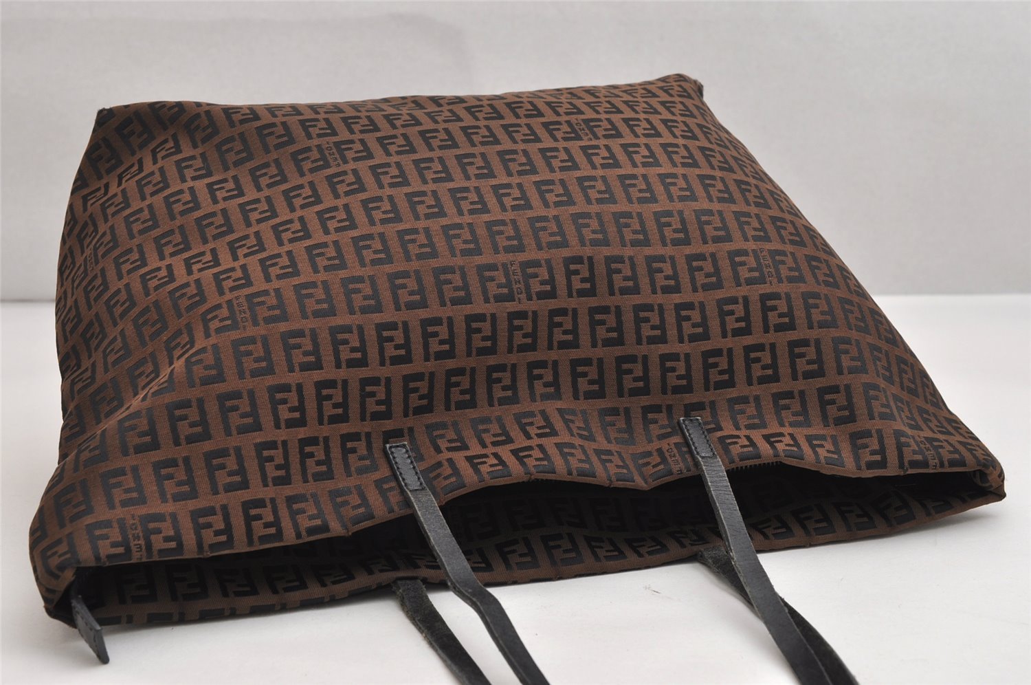 Authentic FENDI Vintage Zucchino Shoulder Tote Bag Canvas Leather Brown 1925K