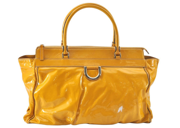 Authentic GUCCI Vintage Abbey Shoulder Tote Bag Enemel 189931 Yellow 1926J