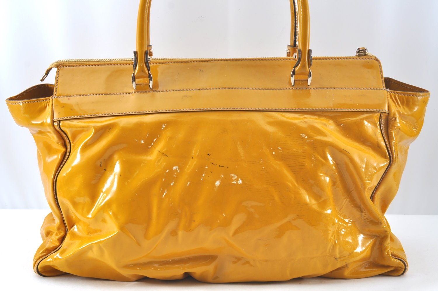 Authentic GUCCI Vintage Abbey Shoulder Tote Bag Enemel 189931 Yellow 1926J