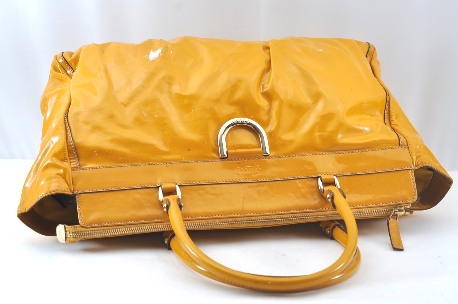 Authentic GUCCI Vintage Abbey Shoulder Tote Bag Enemel 189931 Yellow 1926J