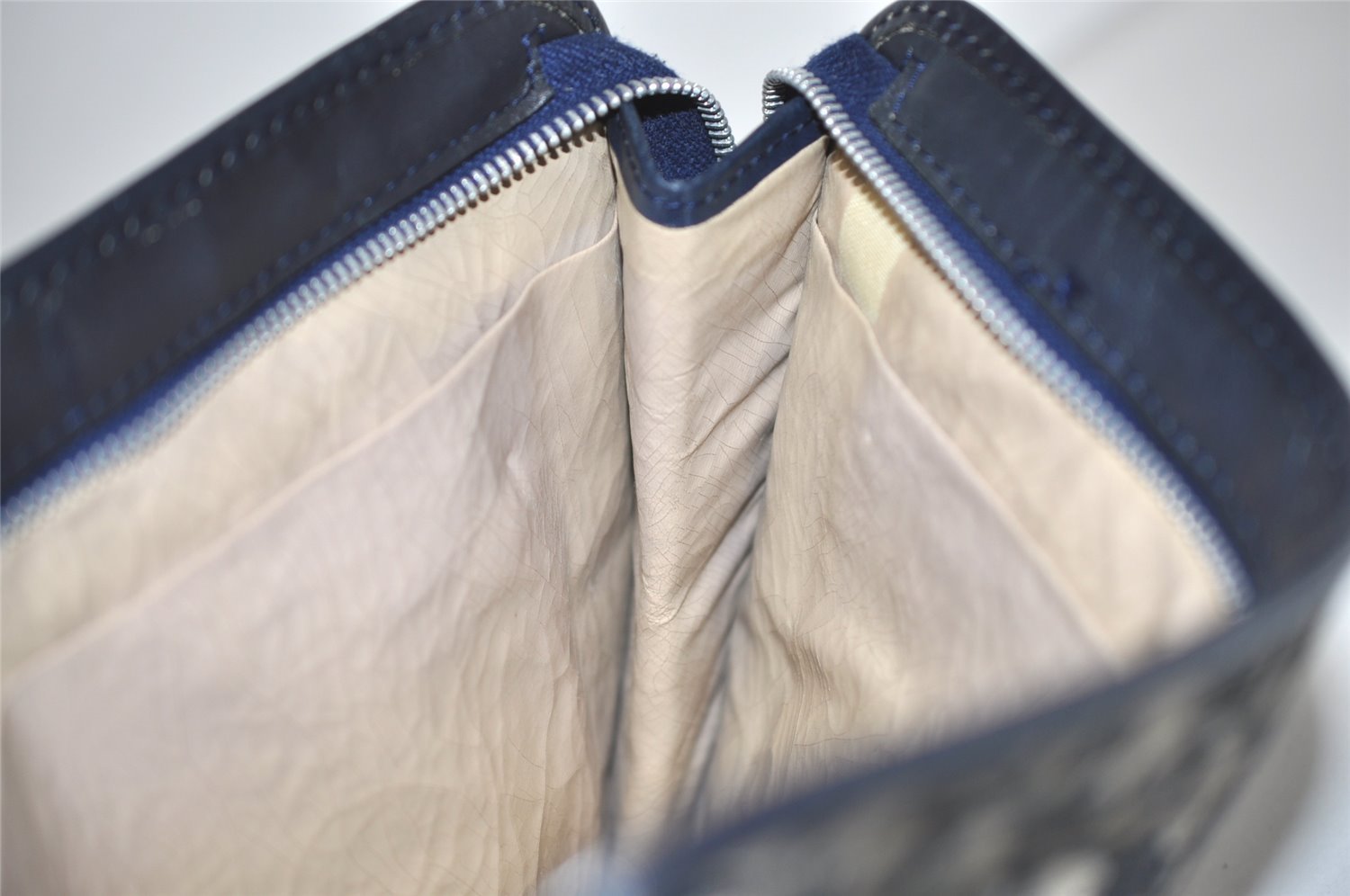 Authentic Christian Dior Trotter Clutch Bag Purse Canvas Leather Blue 1927I