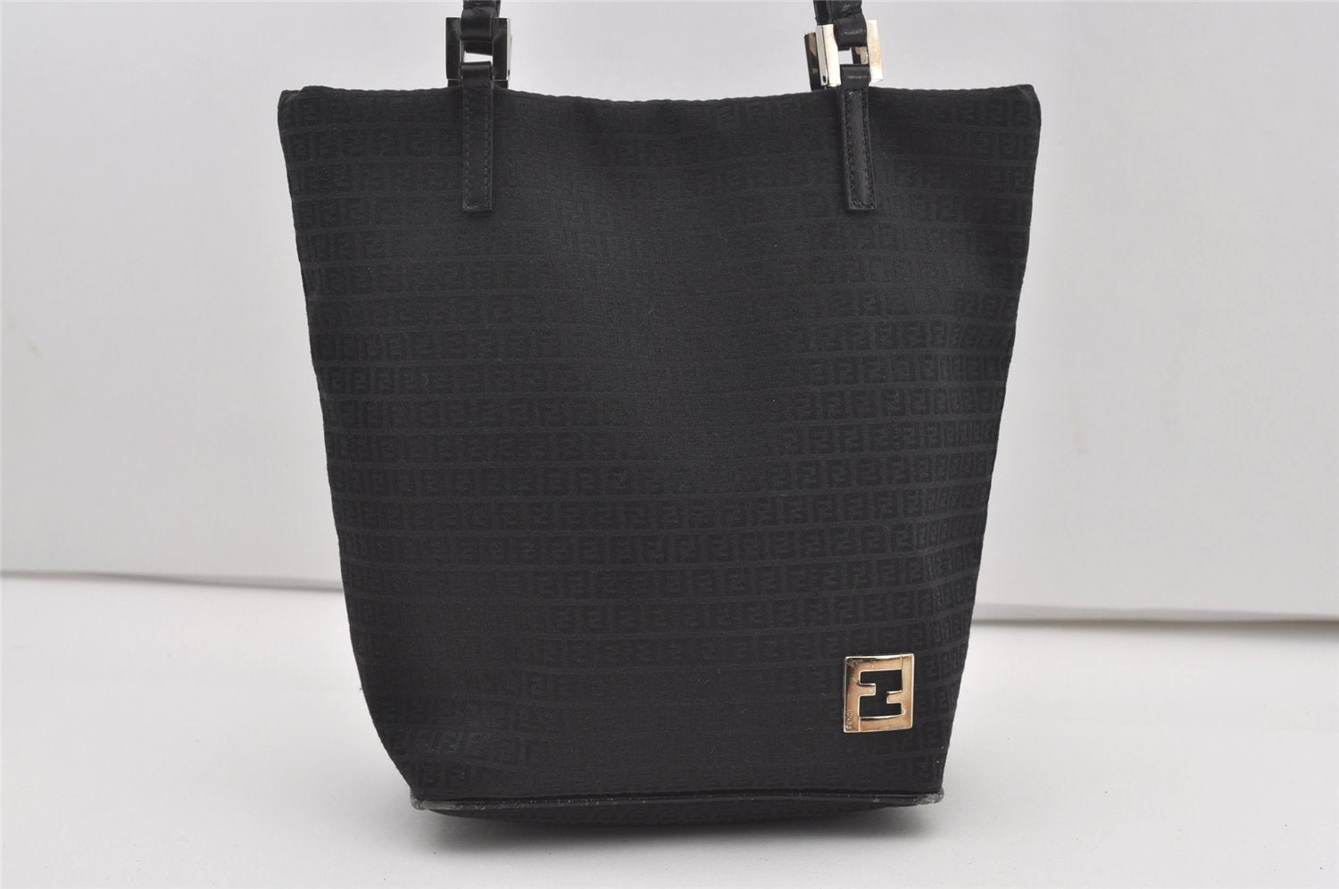 Authentic FENDI Zucchino Shoulder Tote Bag Purse Canvas Leather Black 1928J