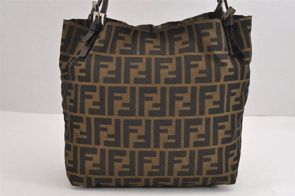 Authentic FENDI Zucca Vintage Shoulder Tote Bag Purse Canvas Leather Brown 1929J