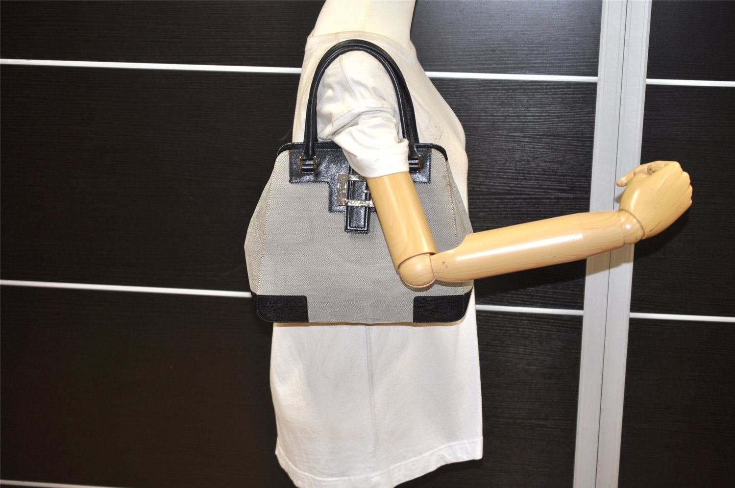Authentic GUCCI Shoulder Hand Bag Purse Canvas Leather 0021103 Black 1930K