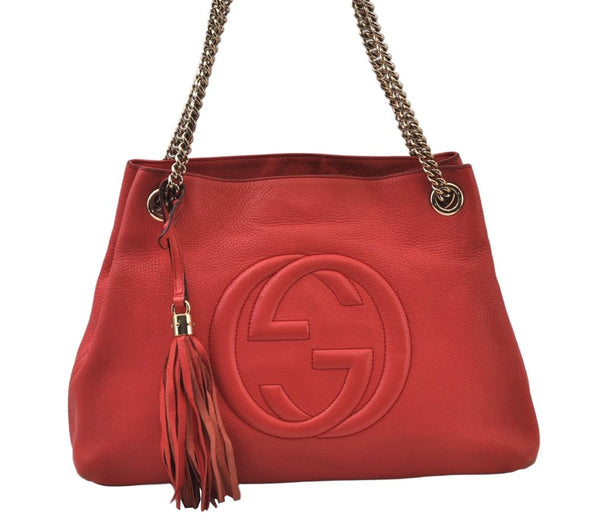 Authentic GUCCI SOHO Tassel Shoulder Tote Bag Chain Leather 308982 Pink 1931J