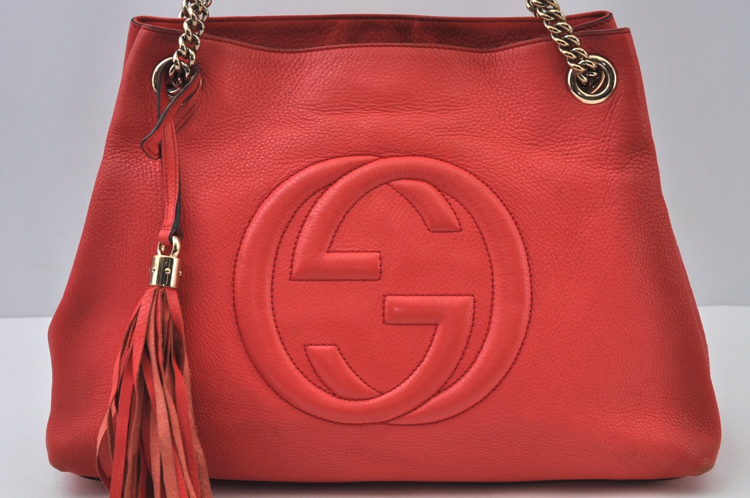 Authentic GUCCI SOHO Tassel Shoulder Tote Bag Chain Leather 308982 Pink 1931J