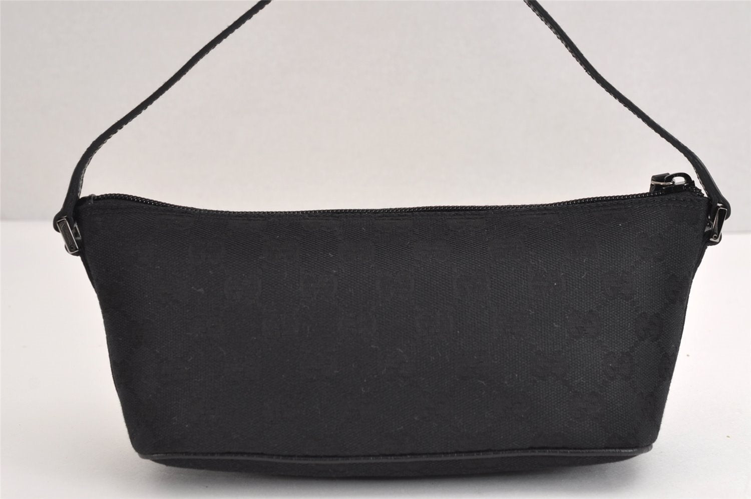 Authentic GUCCI Hand Bag Pouch Purse GG Canvas Leather 071982123 Black 1932J