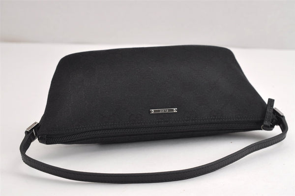 Authentic GUCCI Hand Bag Pouch Purse GG Canvas Leather 071982123 Black 1932J