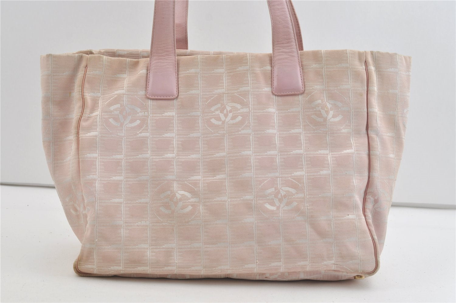 Authentic CHANEL New Travel Line Shoulder Tote Bag Nylon Leather Pink 1933J