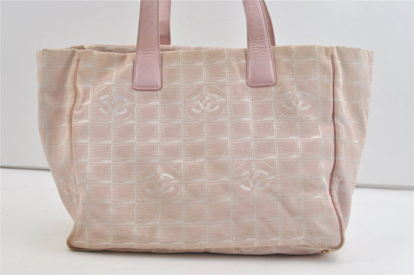 Authentic CHANEL New Travel Line Shoulder Tote Bag Nylon Leather Pink 1933J