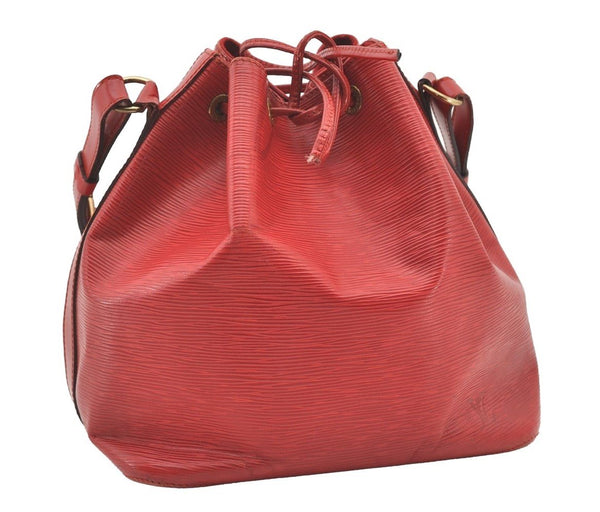 Authentic Louis Vuitton Epi Petit Noe Shoulder Drawstring Bag M44107 Red 1934J
