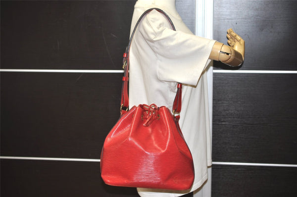 Authentic Louis Vuitton Epi Petit Noe Shoulder Drawstring Bag M44107 Red 1934J