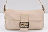 Authentic FENDI Mamma Baguette Shoulder Hand Bag Purse Leather White Cream 1945K