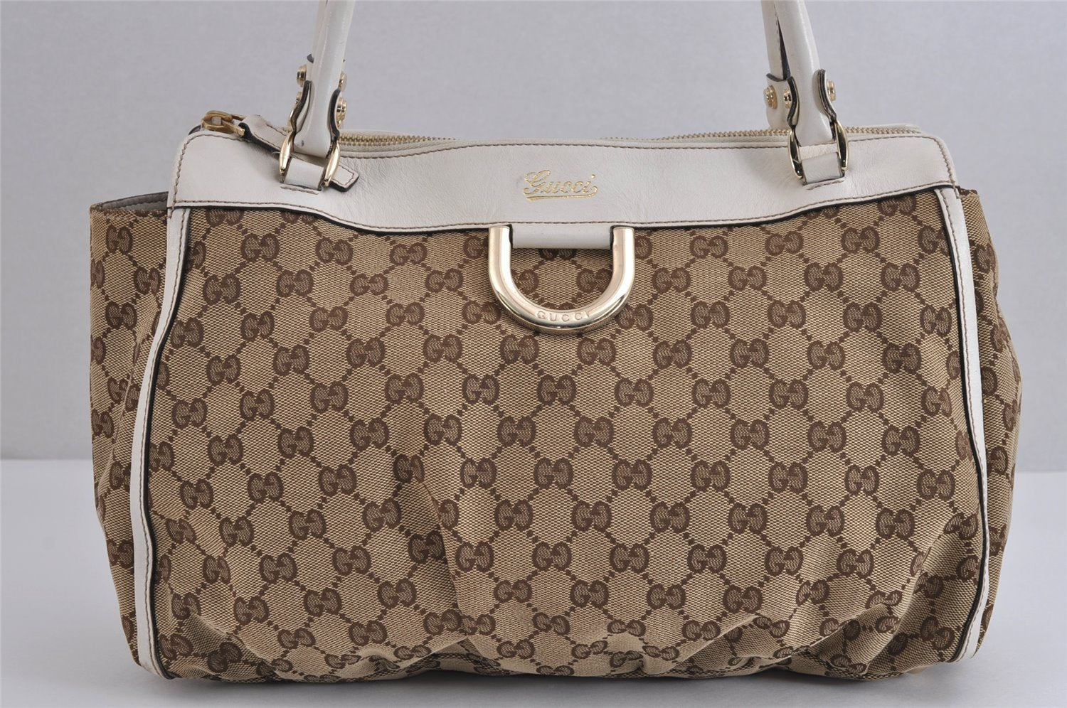 Authentic GUCCI Abbey Shoulder Tote Bag GG Canvas Leather 189831 Brown 1949J