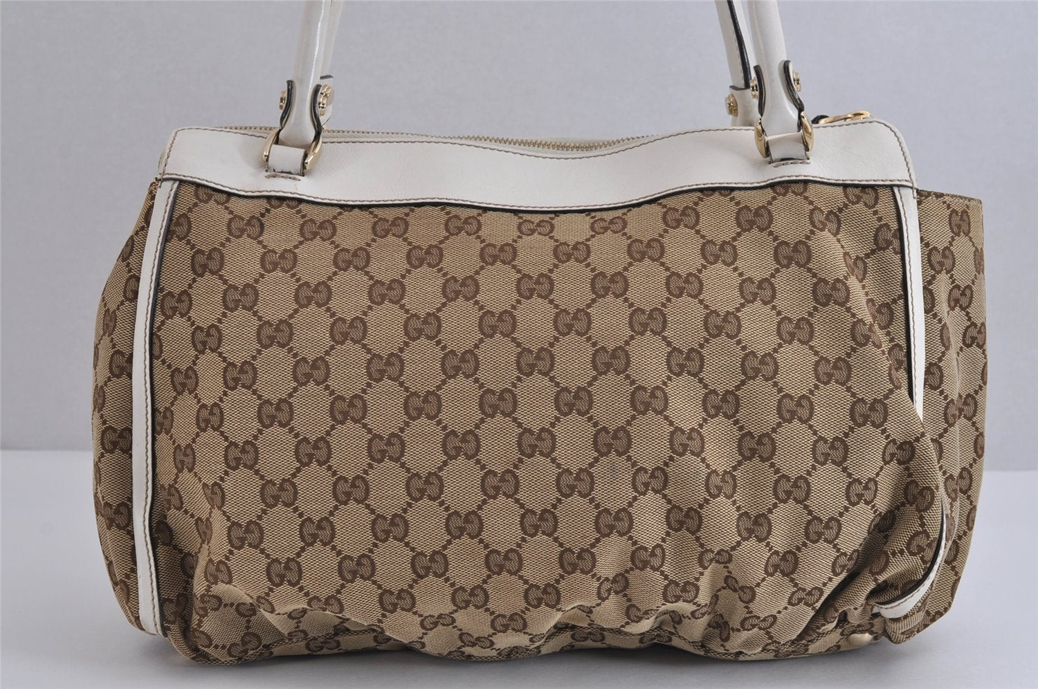 Authentic GUCCI Abbey Shoulder Tote Bag GG Canvas Leather 189831 Brown 1949J