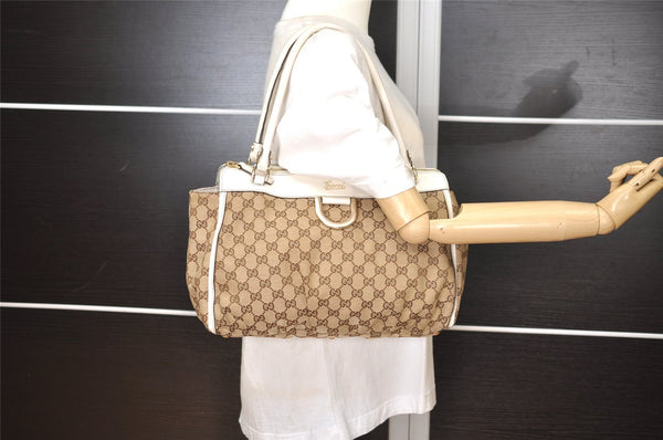 Authentic GUCCI Abbey Shoulder Tote Bag GG Canvas Leather 189831 Brown 1949J