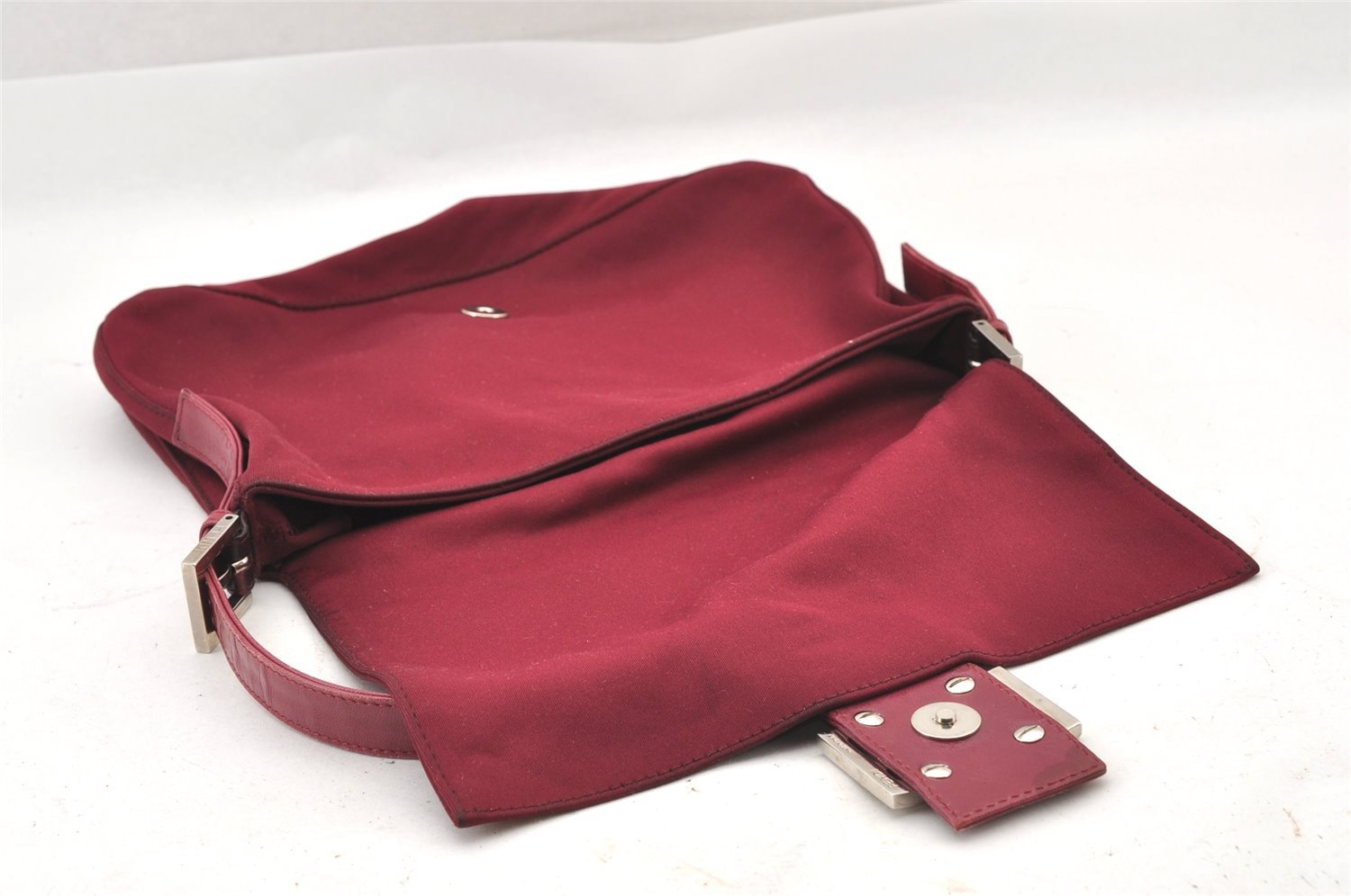 Authentic FENDI Mamma Baguette Shoulder Hand Bag Jersey Leather Wine Red 1951J