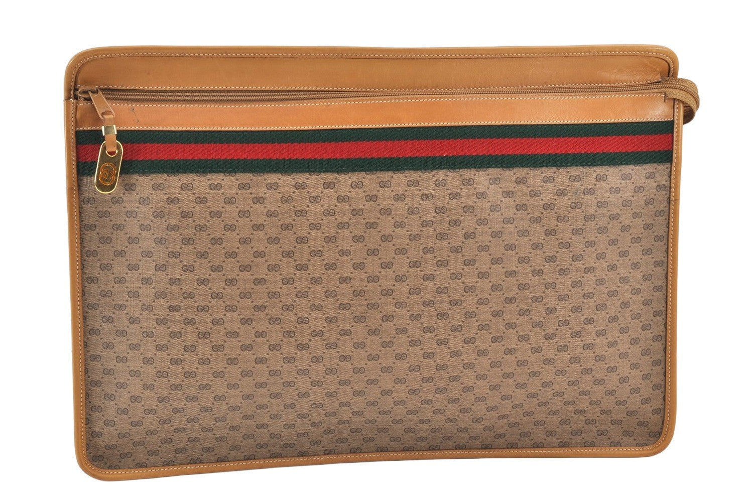 Authentic GUCCI Web Sherry Line Micro GG PVC Leather Documents Case Brown 1951K