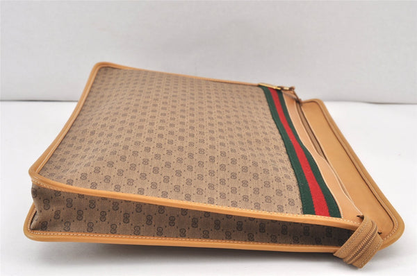 Authentic GUCCI Web Sherry Line Micro GG PVC Leather Documents Case Brown 1951K