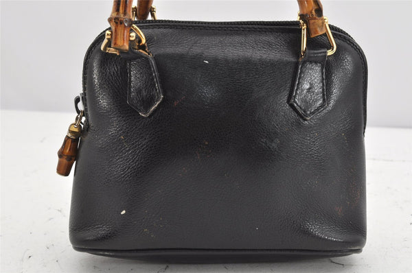 Authentic GUCCI Vintage Bamboo 2Way Shoulder Hand Bag Purse Leather Black 1952K