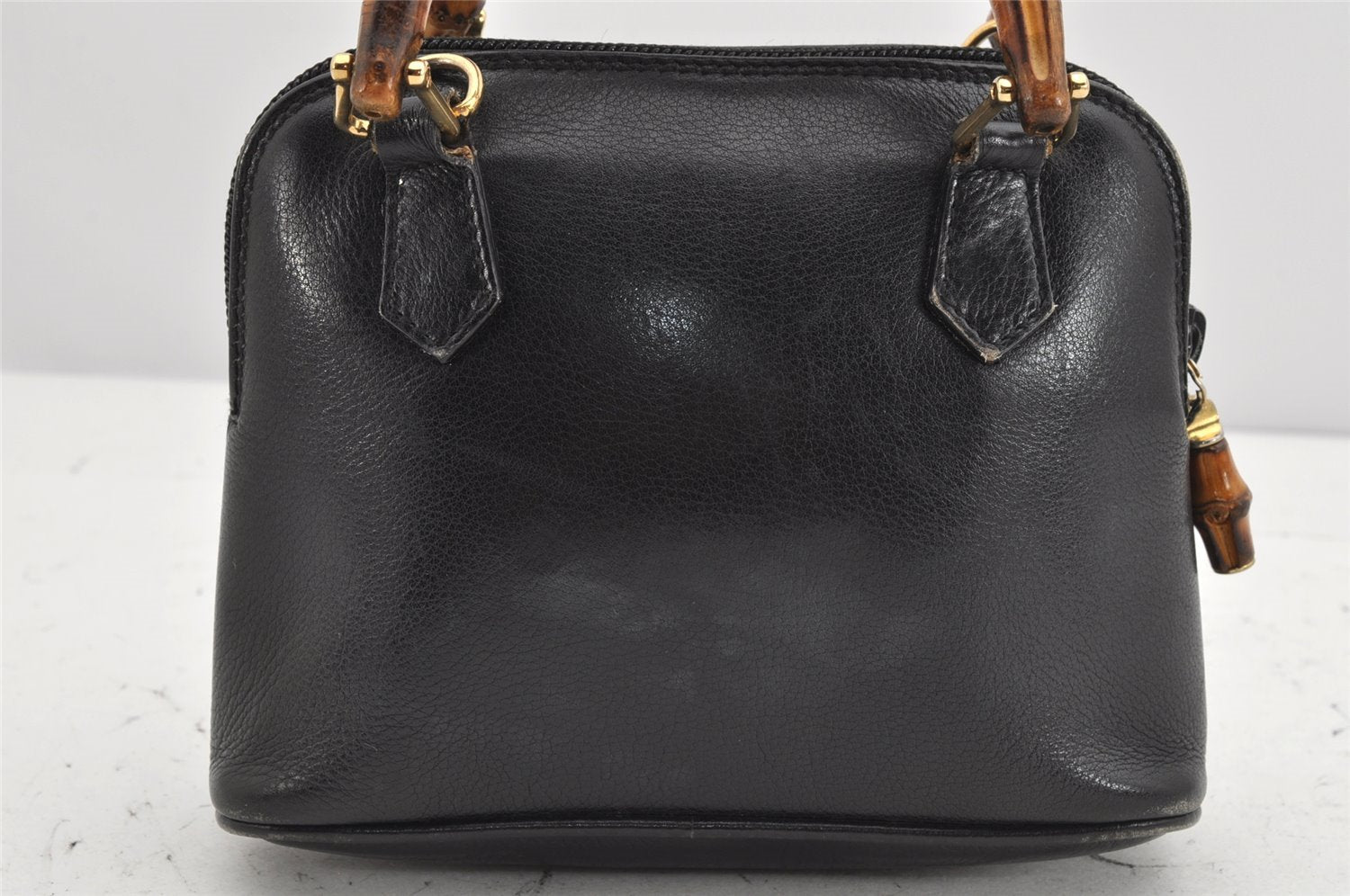 Authentic GUCCI Vintage Bamboo 2Way Shoulder Hand Bag Purse Leather Black 1952K