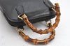 Authentic GUCCI Vintage Bamboo 2Way Shoulder Hand Bag Purse Leather Black 1952K