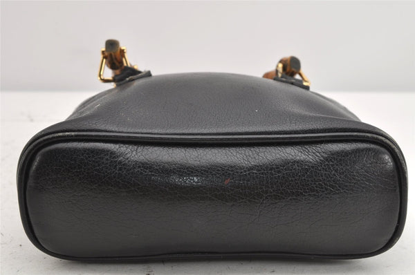 Authentic GUCCI Vintage Bamboo 2Way Shoulder Hand Bag Purse Leather Black 1952K