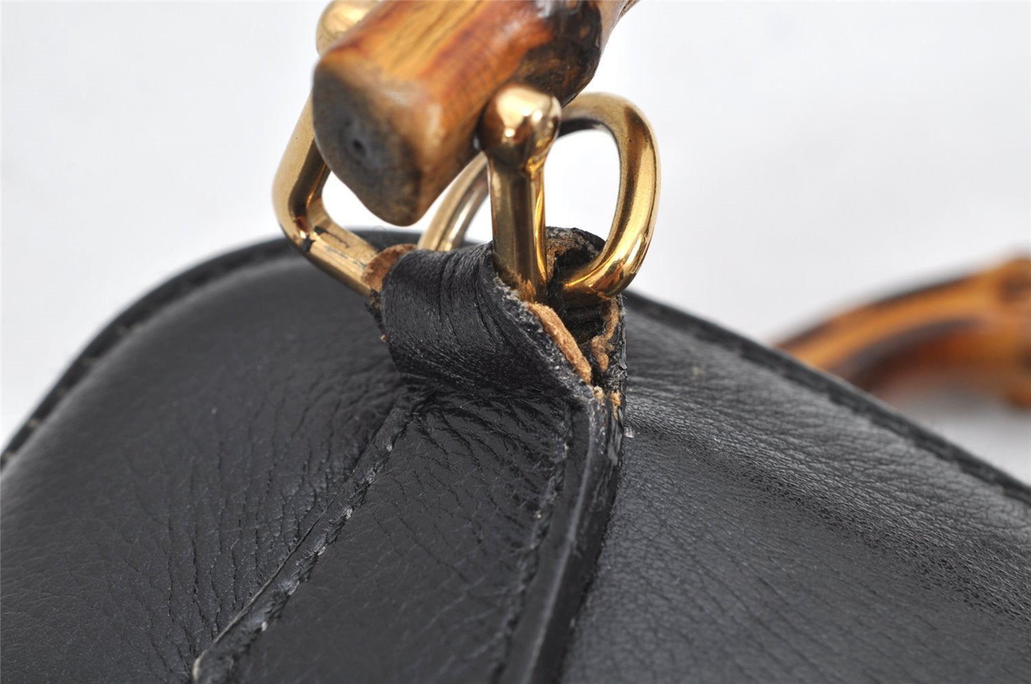 Authentic GUCCI Vintage Bamboo 2Way Shoulder Hand Bag Purse Leather Black 1952K