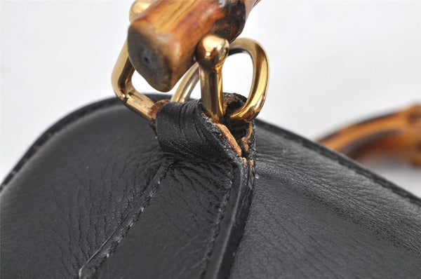 Authentic GUCCI Vintage Bamboo 2Way Shoulder Hand Bag Purse Leather Black 1952K