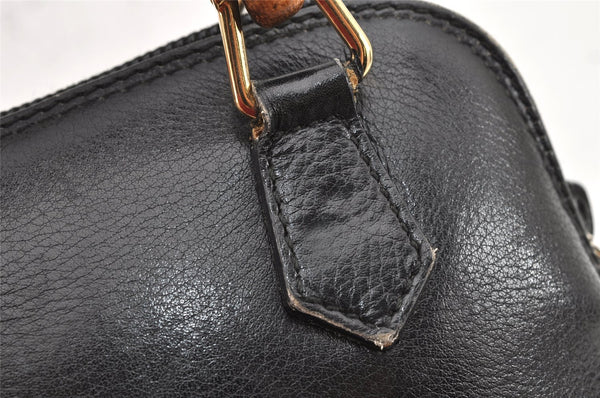 Authentic GUCCI Vintage Bamboo 2Way Shoulder Hand Bag Purse Leather Black 1952K