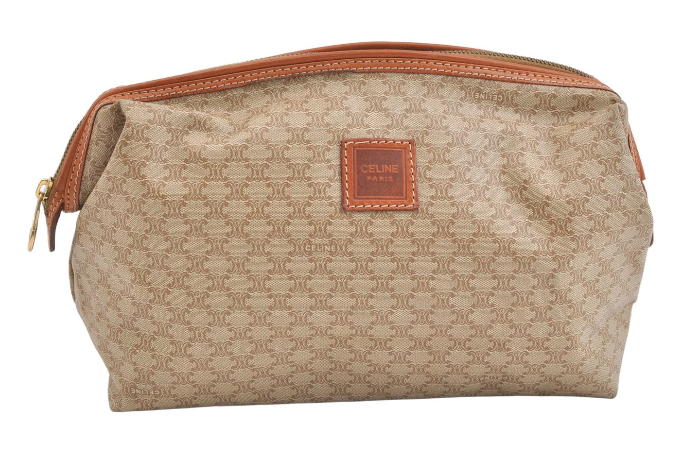 Authentic CELINE Macadam Blason Pattern Clutch Hand Bag PVC Leather Beige 1953K