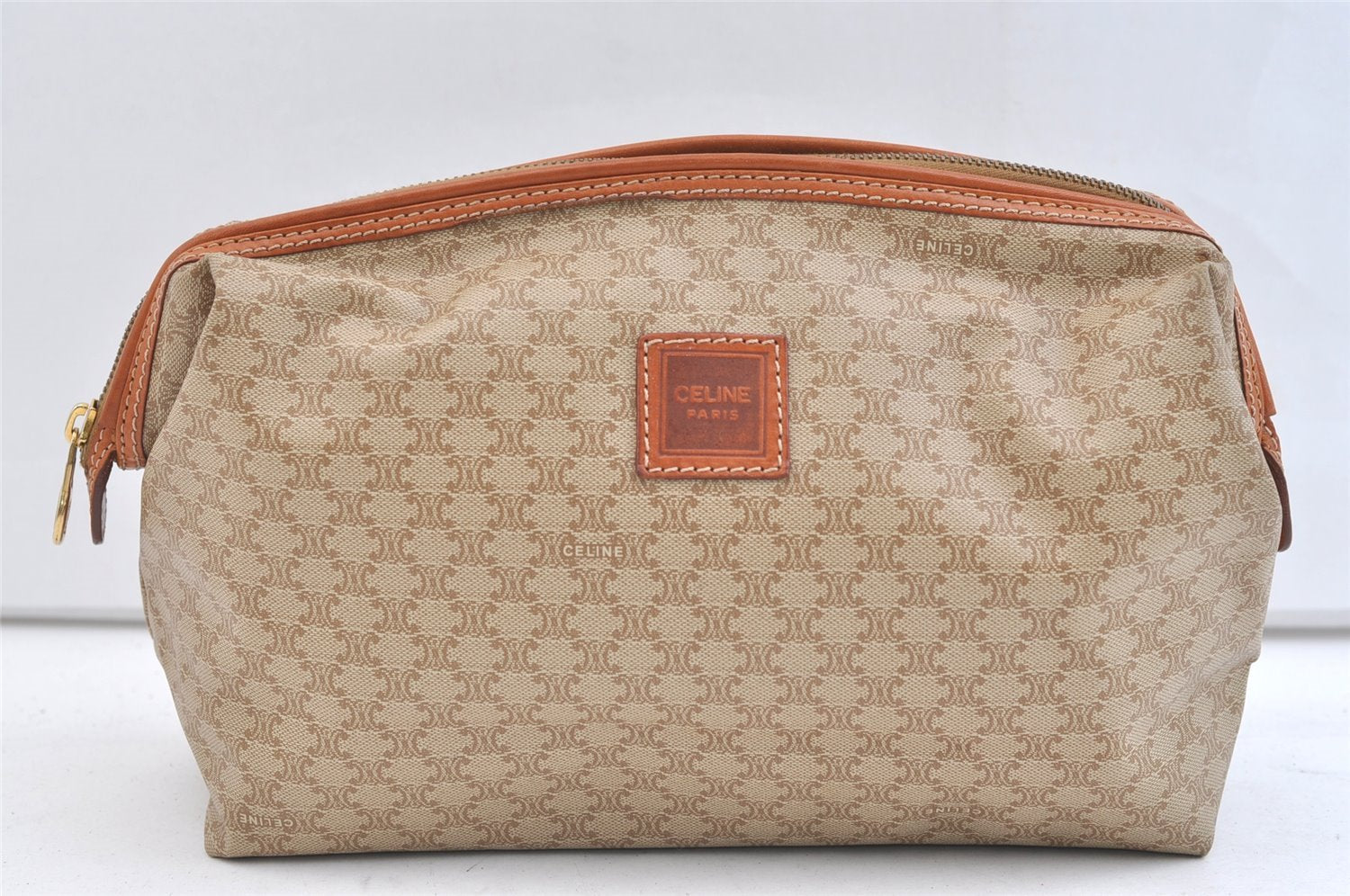 Authentic CELINE Macadam Blason Pattern Clutch Hand Bag PVC Leather Beige 1953K
