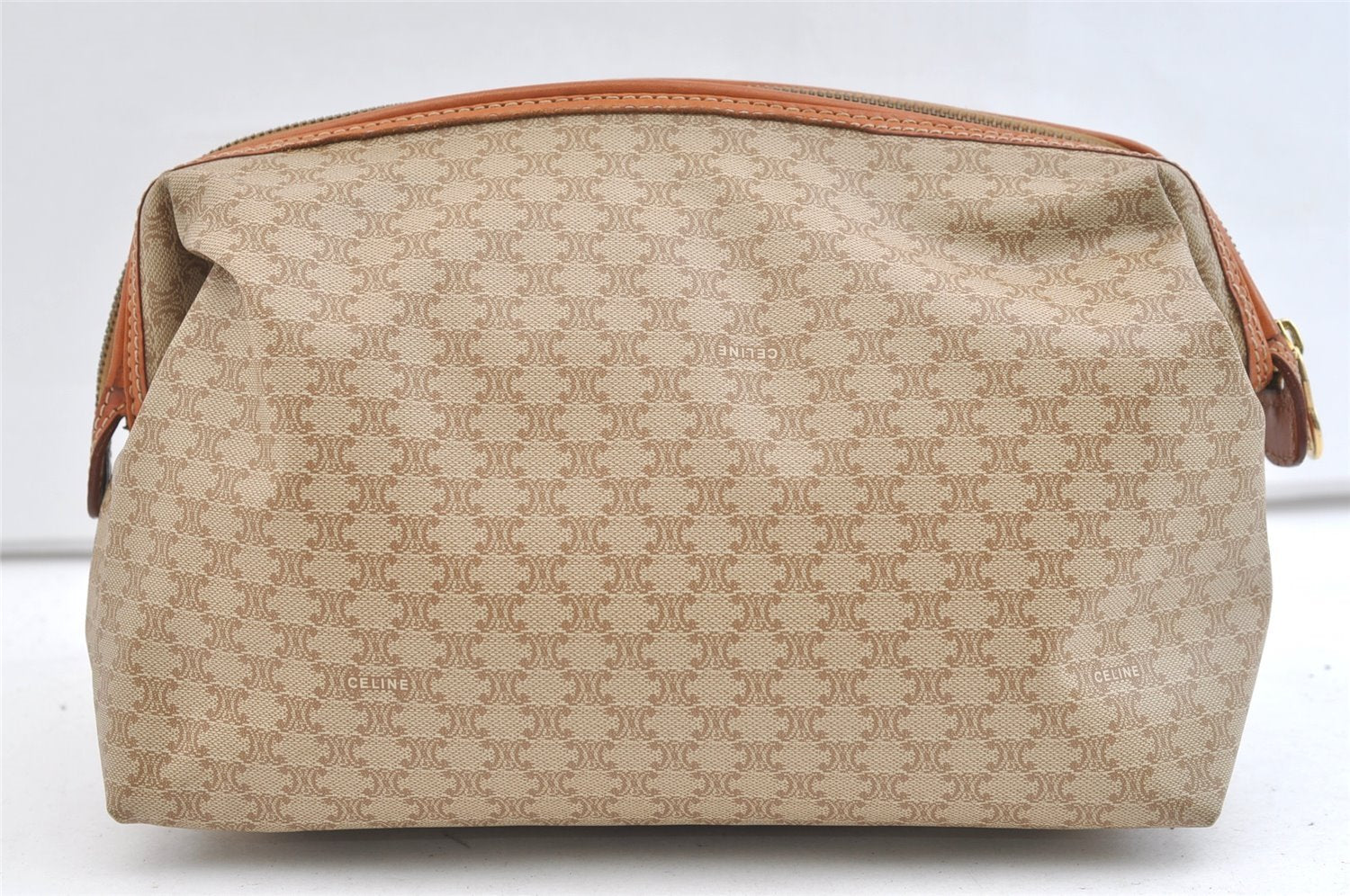Authentic CELINE Macadam Blason Pattern Clutch Hand Bag PVC Leather Beige 1953K