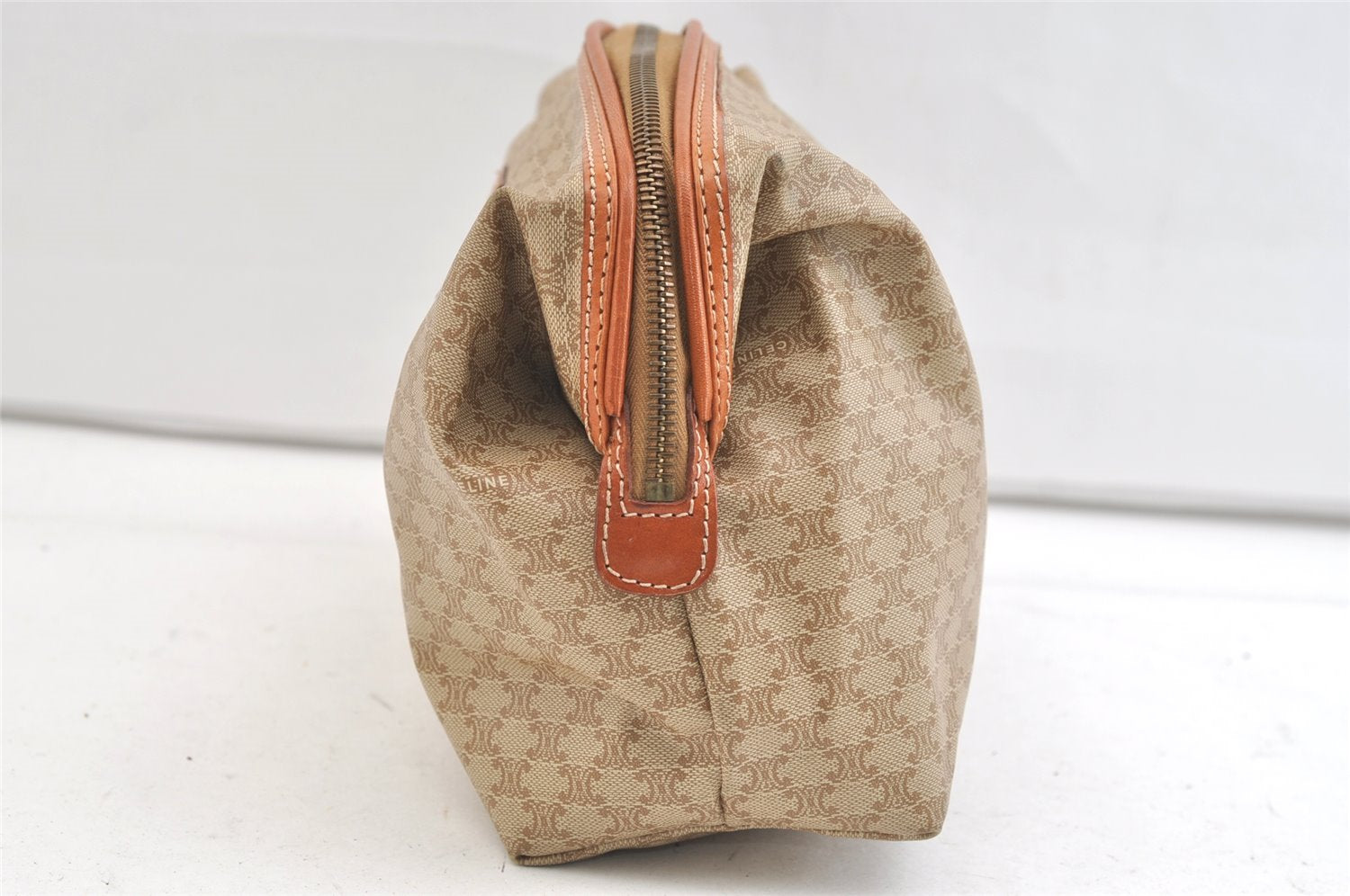 Authentic CELINE Macadam Blason Pattern Clutch Hand Bag PVC Leather Beige 1953K