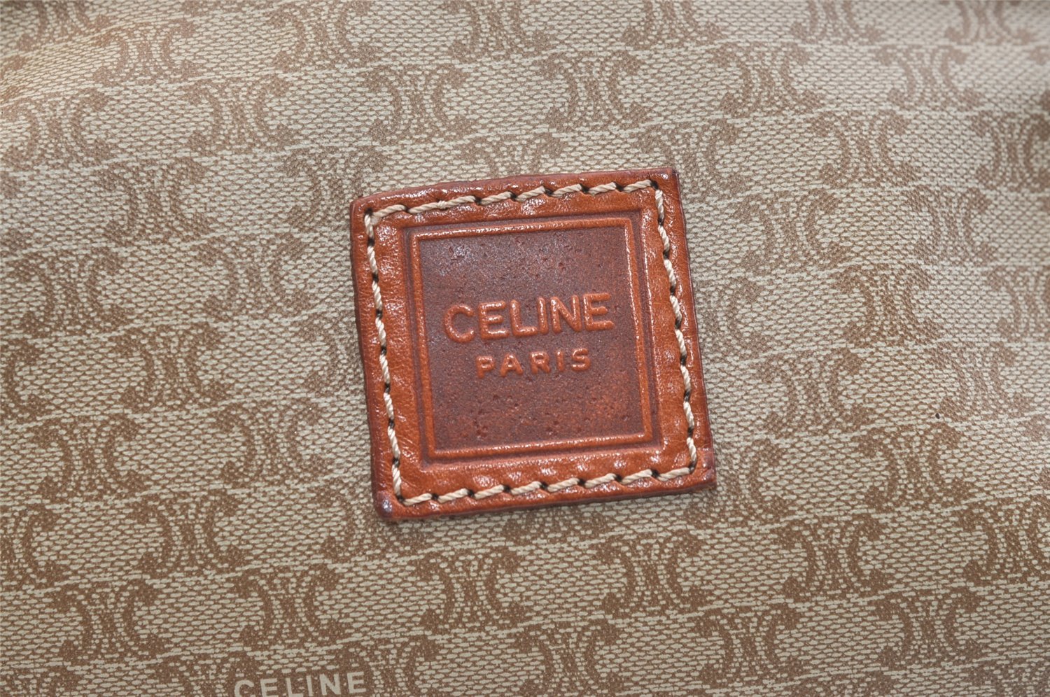 Authentic CELINE Macadam Blason Pattern Clutch Hand Bag PVC Leather Beige 1953K