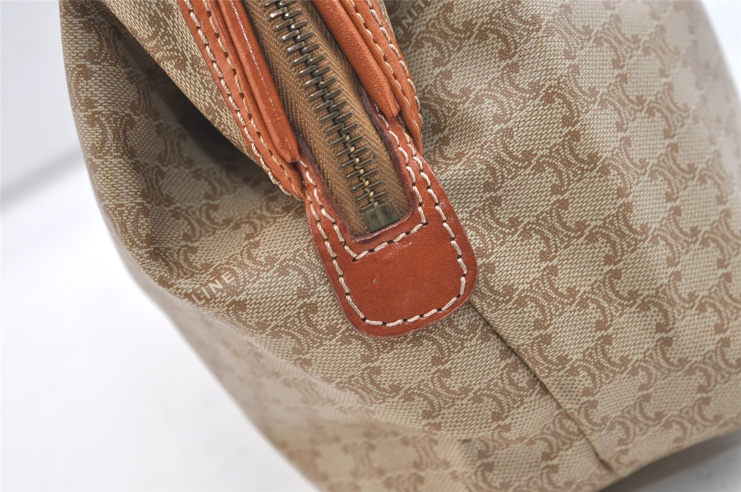 Authentic CELINE Macadam Blason Pattern Clutch Hand Bag PVC Leather Beige 1953K